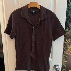Banana Republic Dark Brown Textured Short Sleeve Shirt
